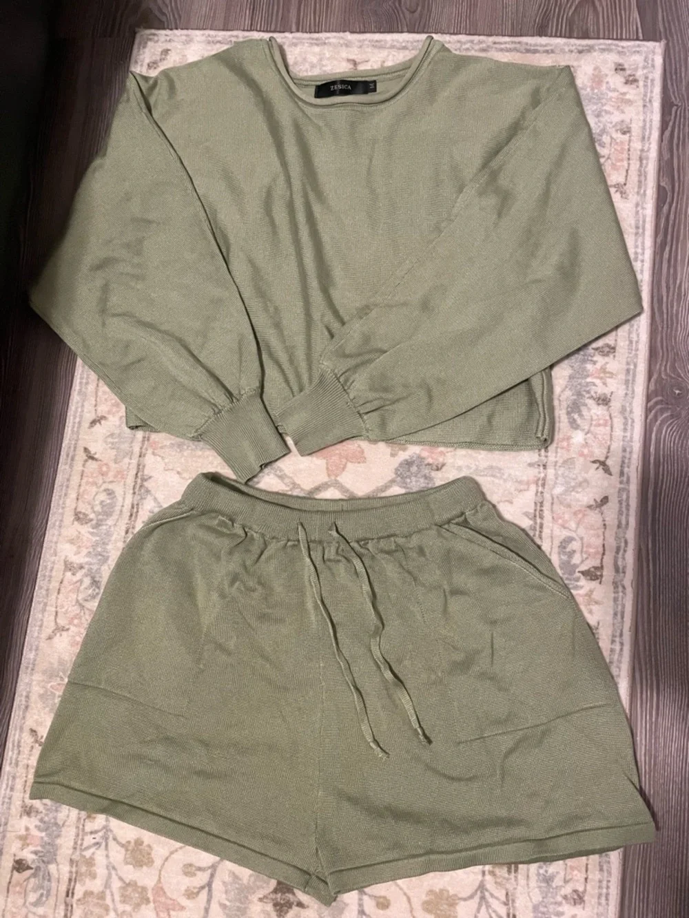 Green Matching Shorts and Sweater Set